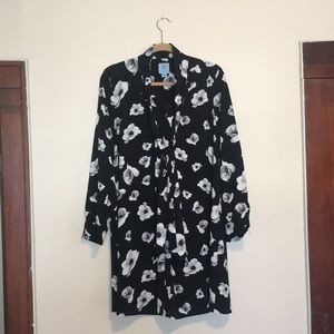 Black flowered blouse dress with necktie